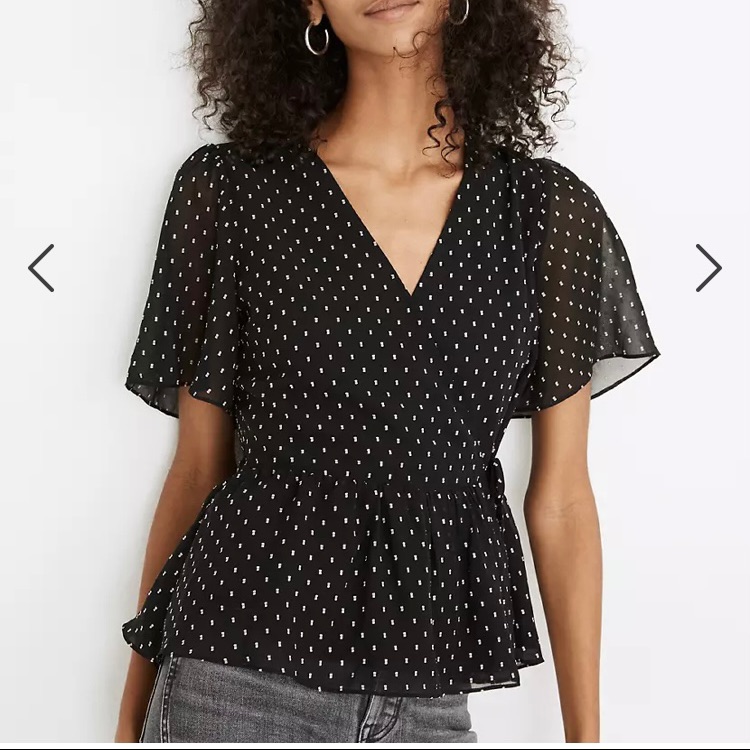 Madewell Flutter Sleeve Peplum Top In Clipdot Sz Xs